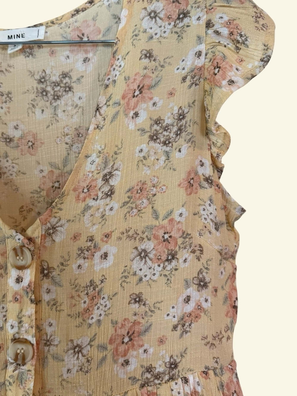 Mini Floral 🌼 Button-Front Pale Yellow Ruffle Dress - Picture 3 of 4